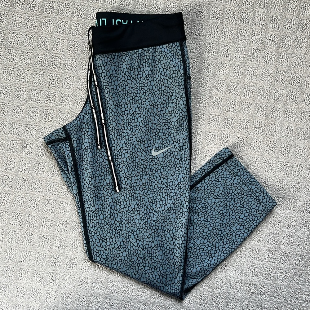 Nike Dri-Fit Running Capris Run Fast Live Fearless XSmall Blue Black Drawstring